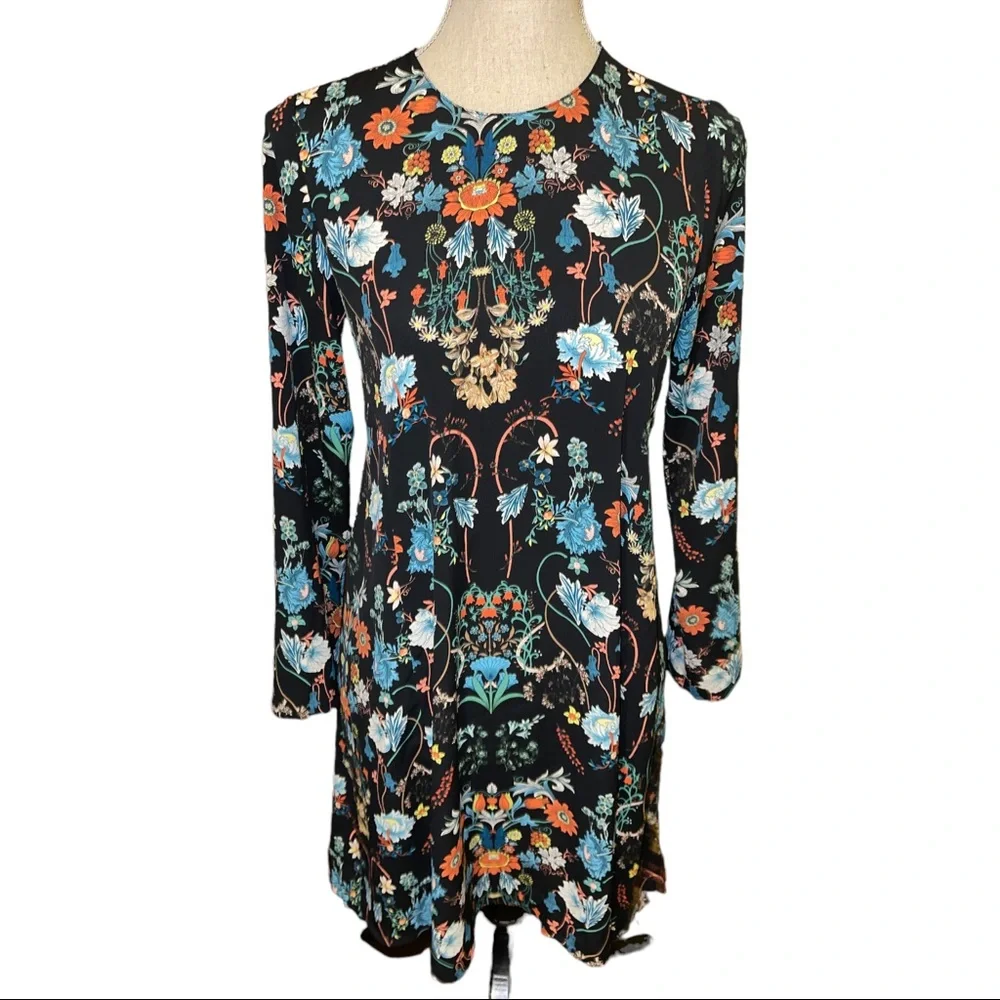 Zara Woman Fall Floral Print Long Sleeve Shift Dress Women’s Size Small - Picture 1 of 8